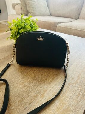 kate spade Black Saffiano Dome Crossbody with Gold Chain Trim